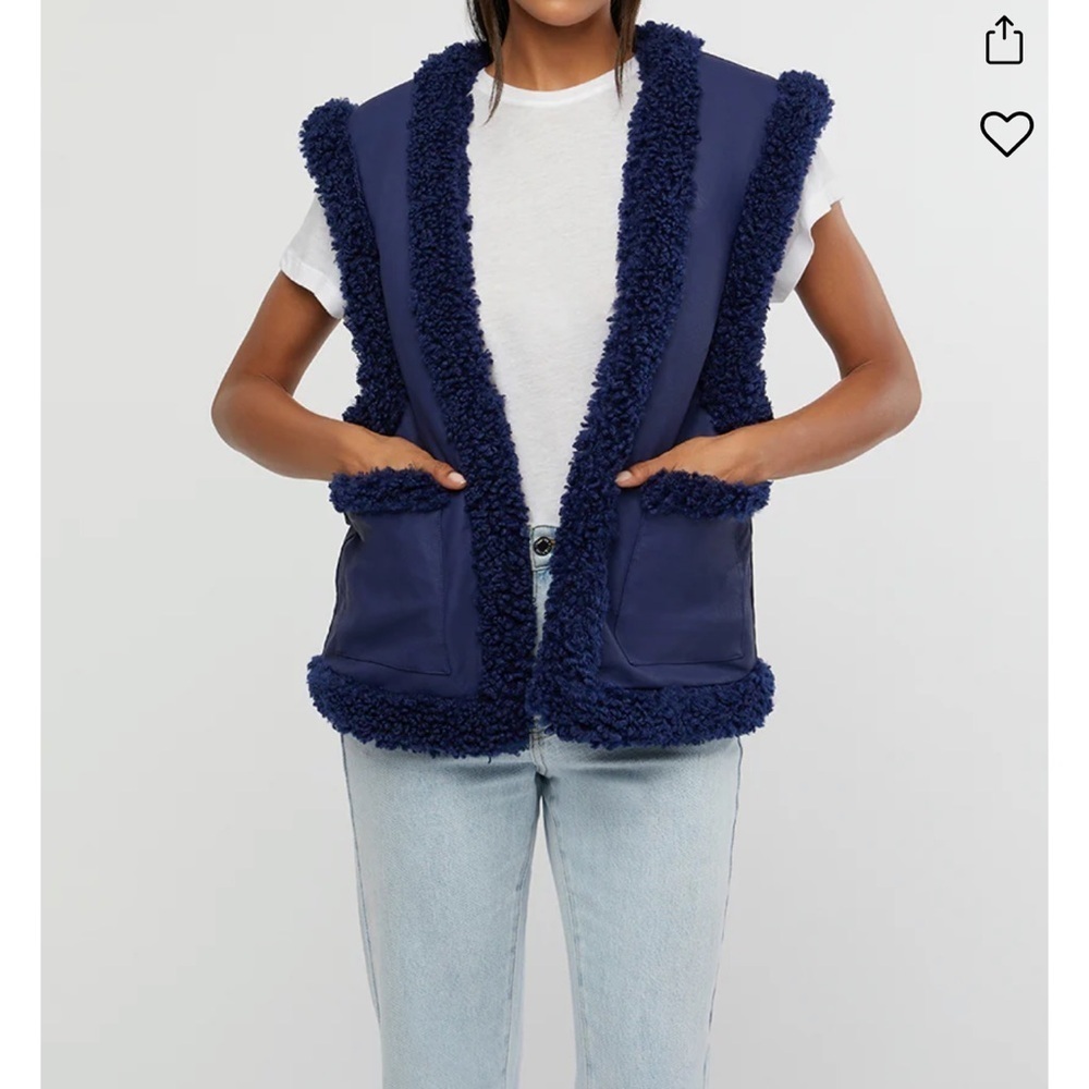 NWT We Wore What Reversible Faux Leather Blue Sherpa Vest size Small